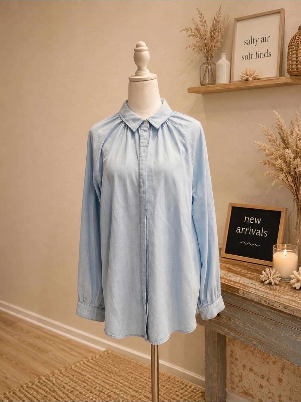 Laura Ashley Light Blue Button-Down Blouse – Size XL